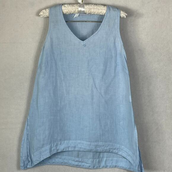 Cut Loose Top Women's Size XS Linen Tunic Tank Light Blue V-Neck Side Slits - Picture 1 of 9